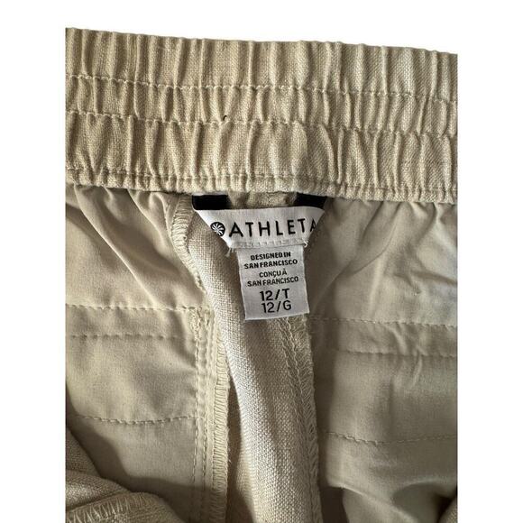 Athleta Voyager Pants Natural Beige 100% Linen Tapered Size 12 Coastal - Picture 5 of 8